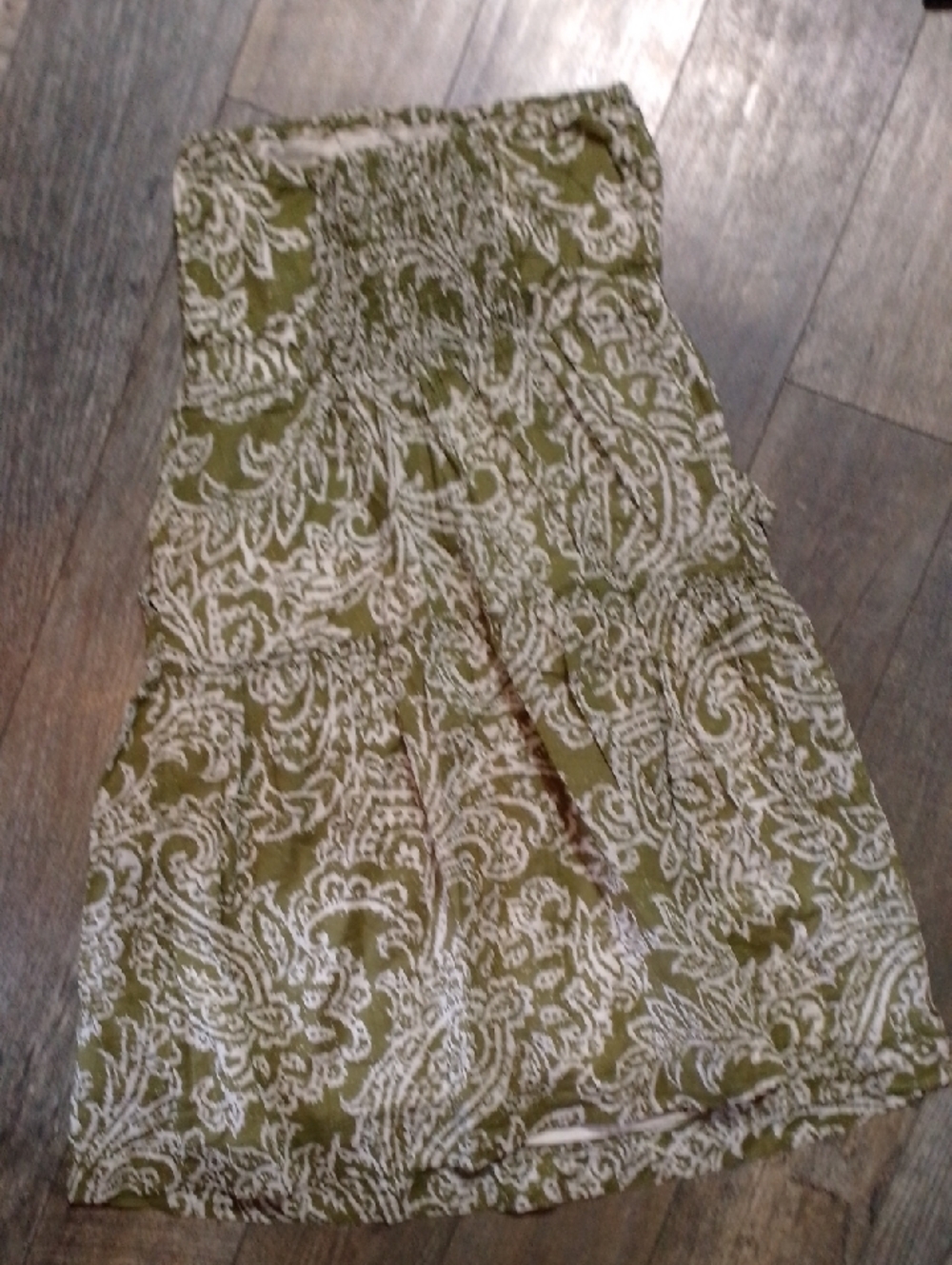 American Eagle Sage Green Paisley Mini Tube Top Dress Trippy Forest Hippie - Picture 8 of 11